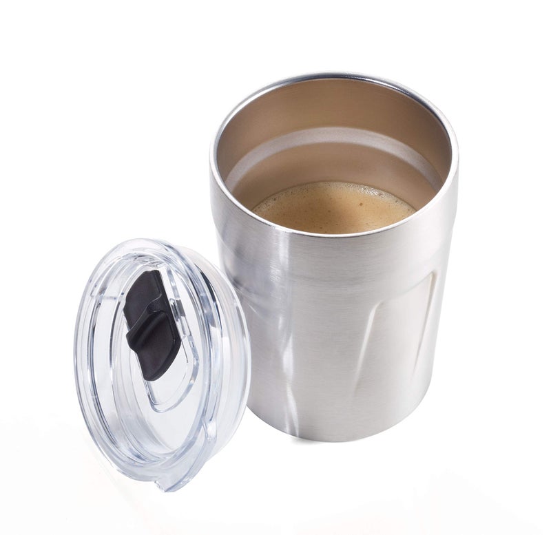 Troika Espresso Double Wall Insulation Vacuum Mug - Max 160ml - Lid (BPA Free) Locking Slider, Spill Proof - 201 and 304 Stainless Steel - Image 2